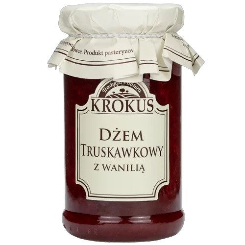 DŻEM-TRUSKAWKOWY-Z-WANILIĄ-O-OBNIŻONEJ-ZAWARTOŚCI-CUKRU-BEZGLUTENOWY-235-g---KROKUS